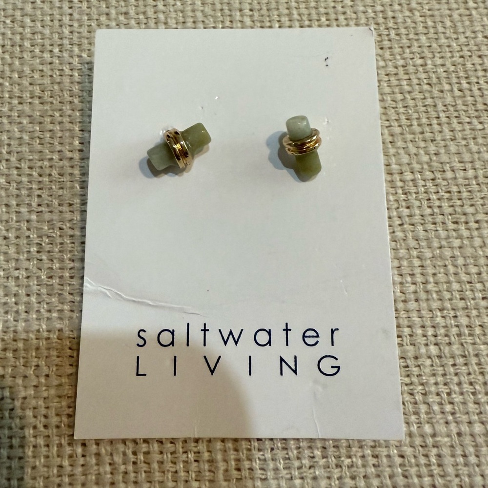 Green and gold stud earrings